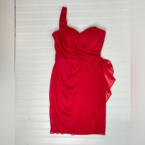 Cache Vintage One-Shoulder Red Chiffon Cocktail Dress size 6